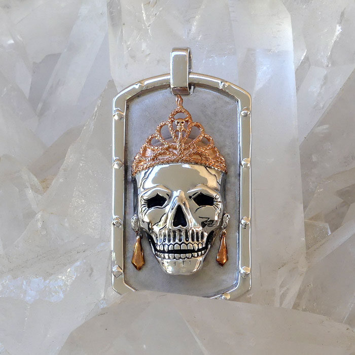 Golgotha Tag Skull Queen Sterling Rose Gold Yellow Gold