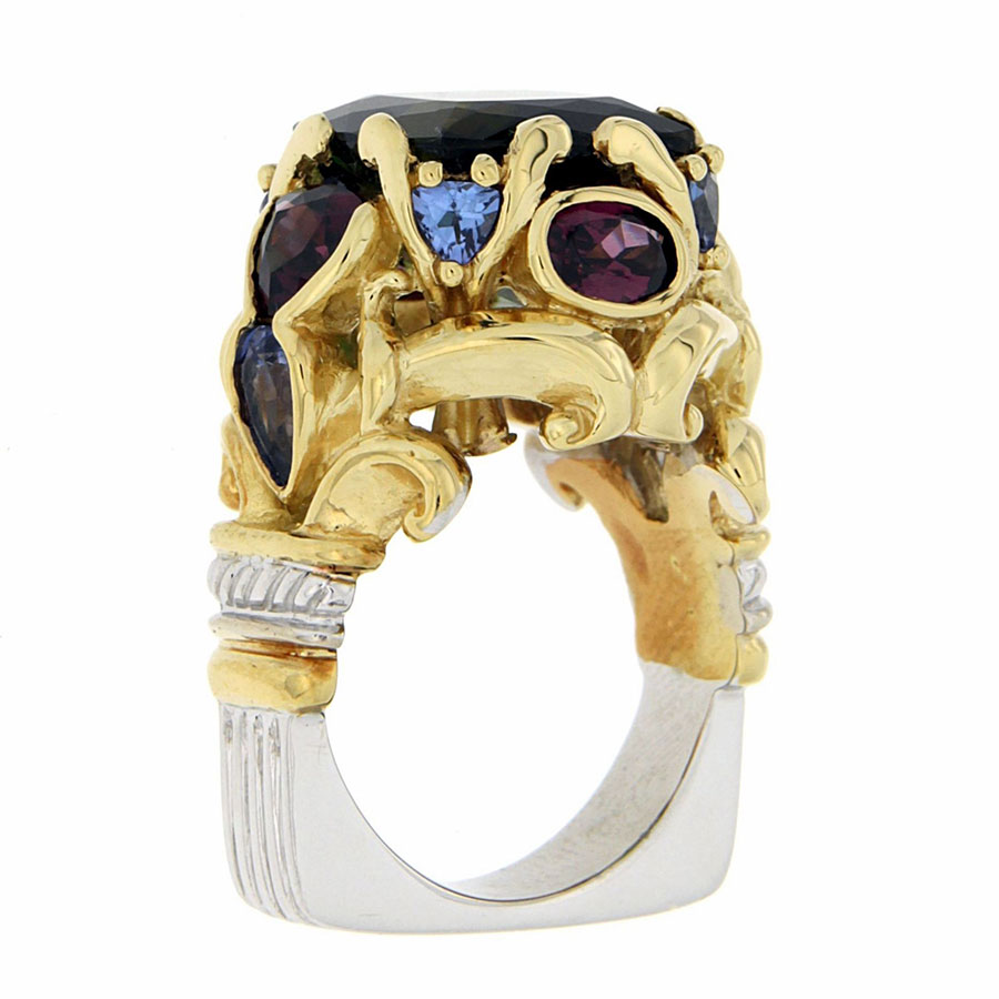 Corinth Rings Yellow Gold Tourmaline Garnet Tanzanite