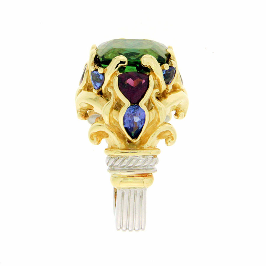 Corinth Rings Yellow Gold Tourmaline Garnet Tanzanite