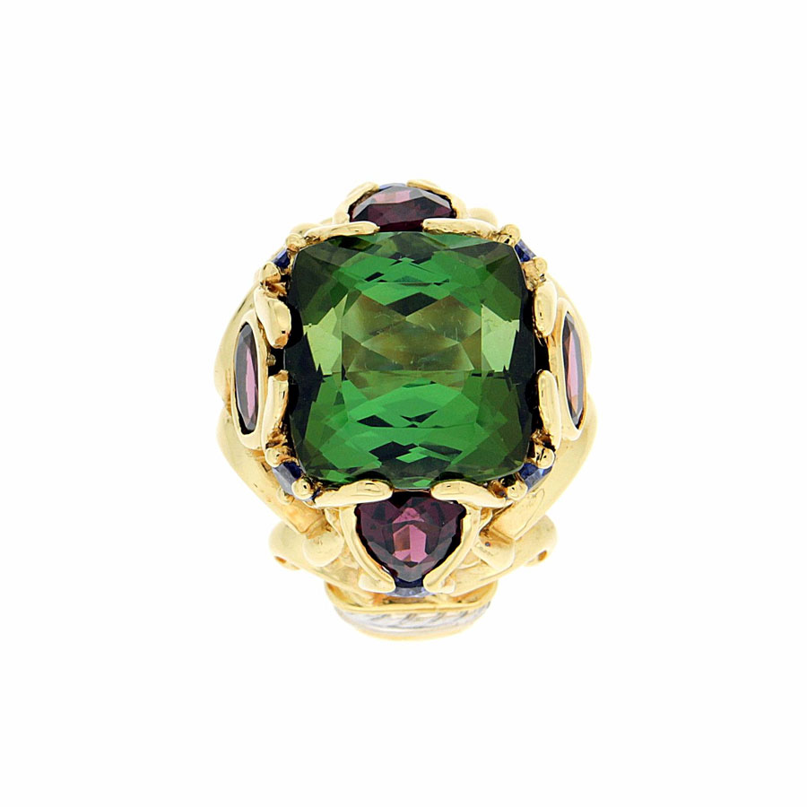 Corinth Rings Yellow Gold Tourmaline Garnet Tanzanite