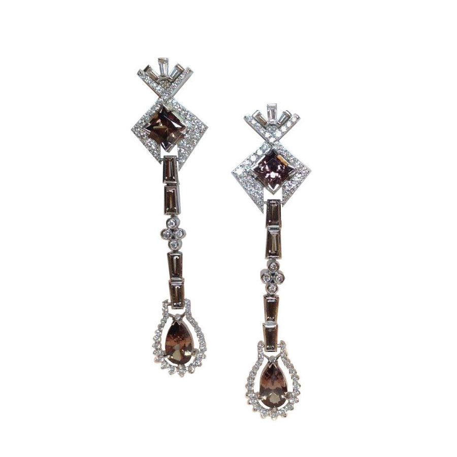 Garnet Earrings White Gold Garnet Topaz Diamonds