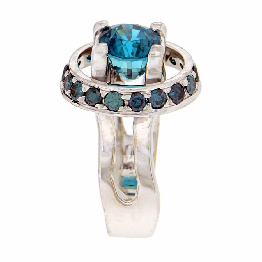 Ring White Gold Zircon Blue Diamond Yellow Diamond Moonstone