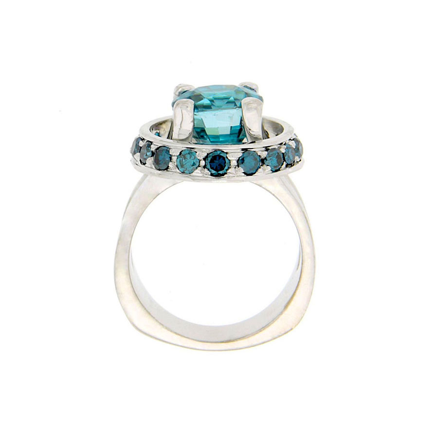 Ring White Gold Zircon Blue Diamond Yellow Diamond Moonstone