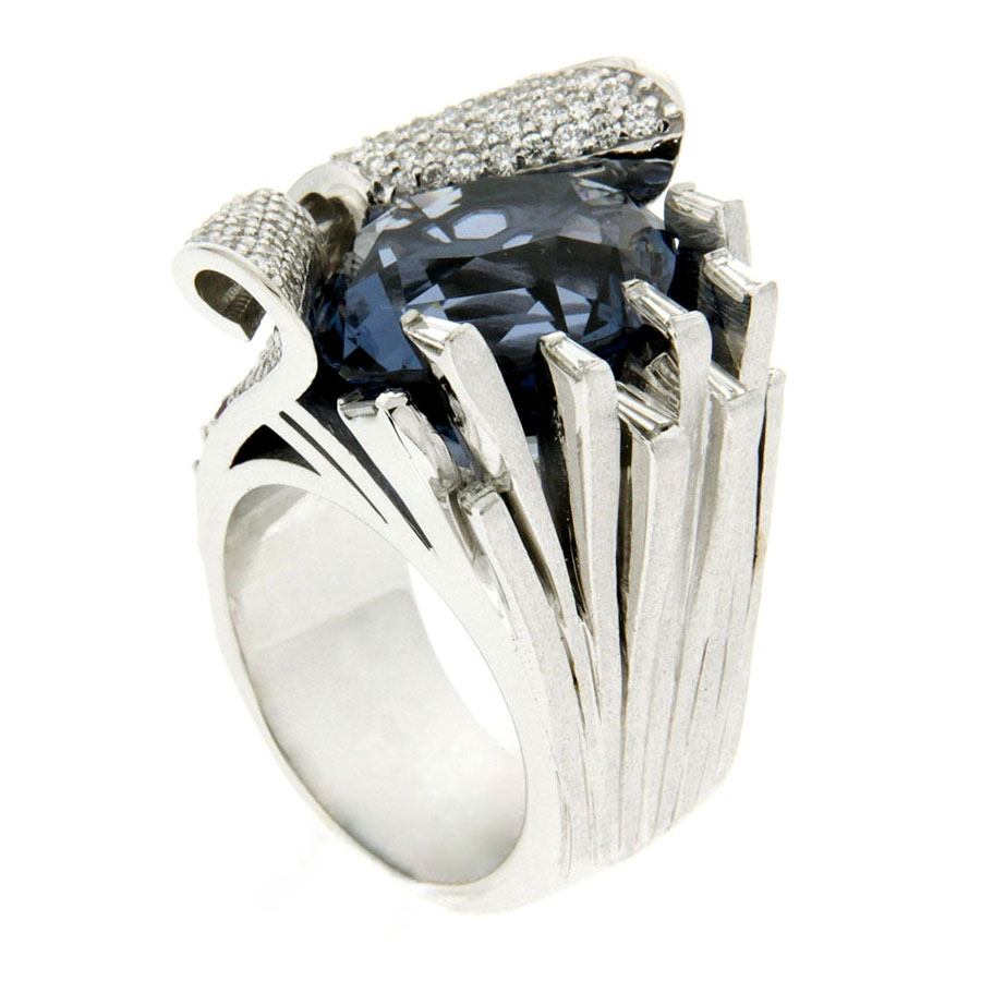 Ocean Wave Ring White Gold Spinel Diamond Emerald Sapphire