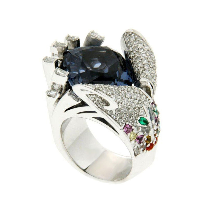 Ocean Wave Ring White Gold Spinel Diamond Emerald Sapphire