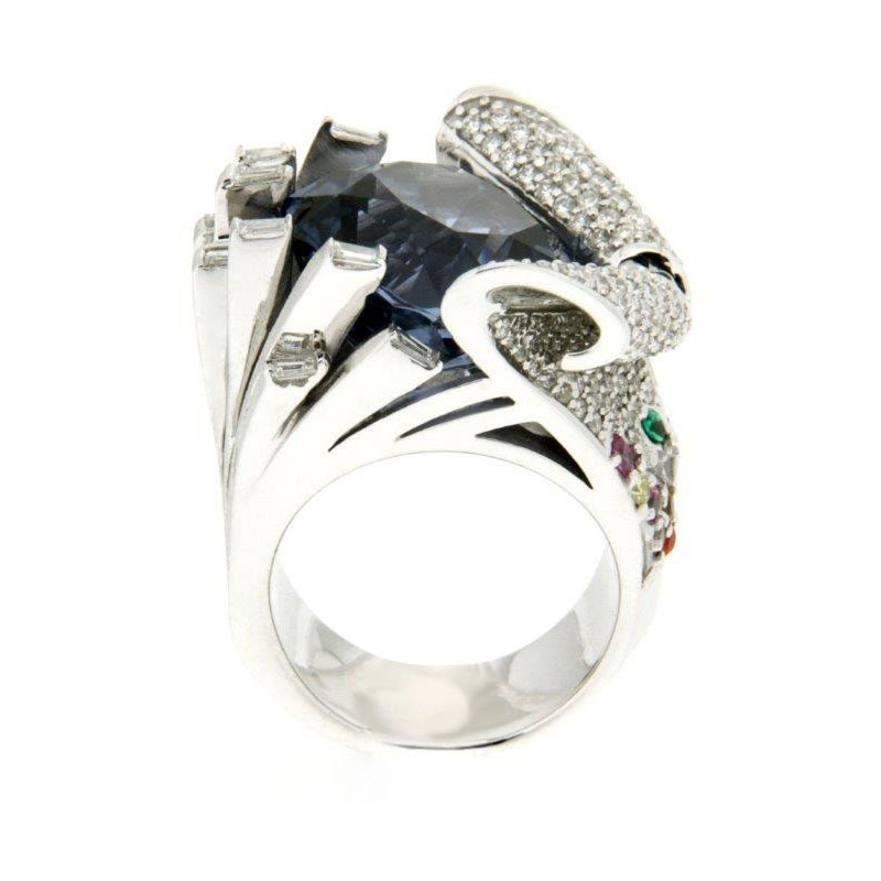 Ocean Wave Ring White Gold Spinel Diamond Emerald Sapphire