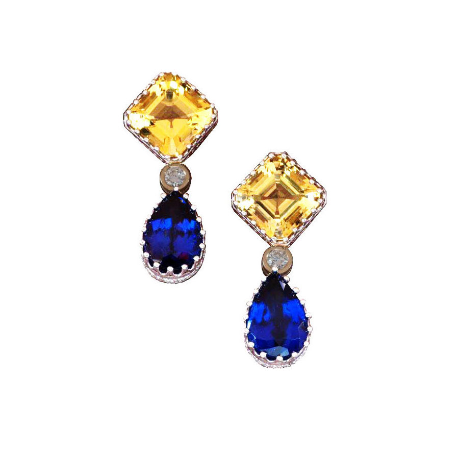 Earrings White Gold Beryl Tanzanite Diamond