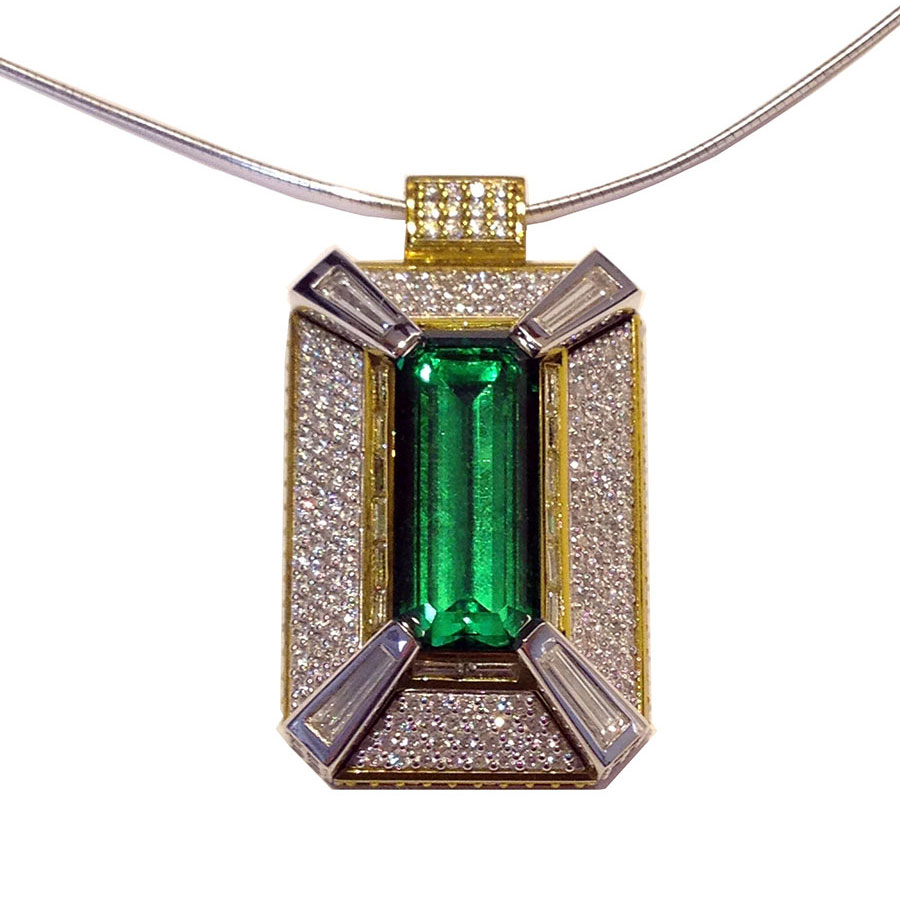 Pendant White Gold Tsavorite Garnet Diamonds